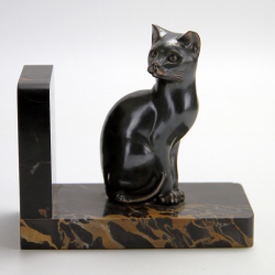 Pair of French Art Deco Spelter Cat Bookends by M Font