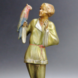 Josef Lorenzl Art Deco Bronze Figure of Girl with Parrot