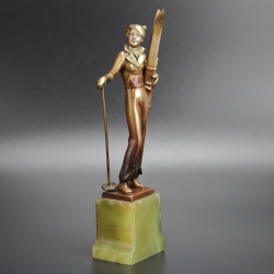 Josef Lorenzl Art Deco Bronze Figure of a Female Skier