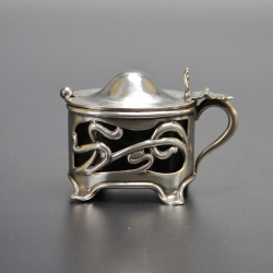 Silver Art Nouveau Mustard Pot and Spoon by William Devenport