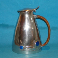 Archibald Knox for Liberty & Co antique Tudric pewter jug with enamels and hinged lid (c.1905)