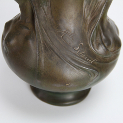 Art Nouveau French Patinated Spelter Vases Signed Melle. Sibeud