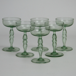 Six Art Nouveau / Jugenstill Liquer Glasses in Pale Green Glass