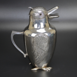 Chinese Silver Novelty Bird Wine Jug With Six Matching Silver Cups and Tray