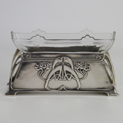 WMF Art Nouveau Silver Plated Flower Dish with Original Crystal Cut Glass Liner