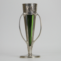 Archibald Knox for Liberty & Co Art Nouveau Pewter Vase with Powell Green Glass Liner