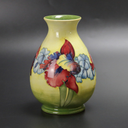 Walter Moorcroft Orchids Pattern Vase on a Yellow Green...