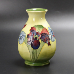 Walter Moorcroft Orchids Pattern Vase on a Yellow Green Ground