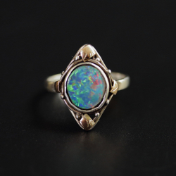 Arts and Crafts Silver Gold and Boulder Opal Ring Attrib....