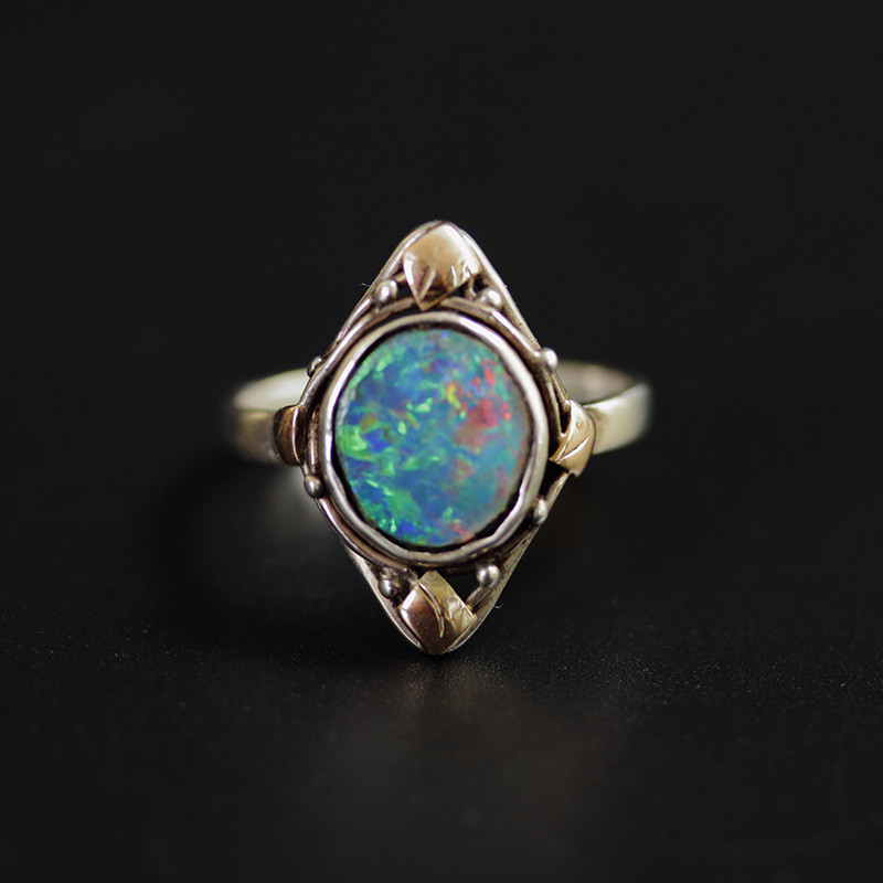Arts and Crafts Silver Gold and Boulder Opal Ring Attrib. to School of Rhoda Wager