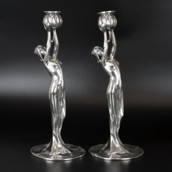 Argentor Art Nouveau Silver Plated Maiden Candlesticks