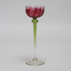 Fritz Heckert Flower Form Pink Enameled Art Nouveau Liqueur Glass