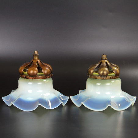 Vaseline Glass Light Shades with Original Gallery Fittings