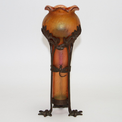 Iridescent Glass Vase with Bronze Mount Attrib to Loetz