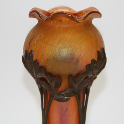 Iridescent Glass Vase with Bronze Mount Attrib to Loetz