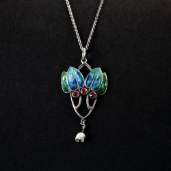 William Hair Haseler Art Nouveau Silver and Enamel Pendant with Baroque Pearl Drop