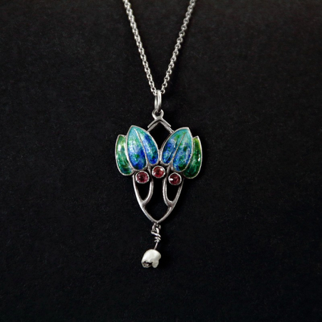 William Hair Haseler Art Nouveau Silver and Enamel Pendant with Baroque Pearl Drop