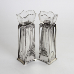 WMF pair of Art Nouveau Silver Plated Vases