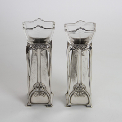 WMF pair of Art Nouveau Silver Plated Vases