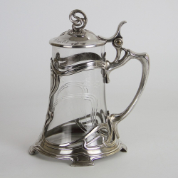 WMF Art Nouveau Silver Plated Tankard with Crystal Cut Glass Liner