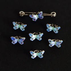 Silver and Enamel Butterfly Dress Studs and Pin in...