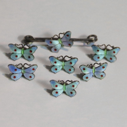 Silver and Enamel Butterfly Dress Studs and Pin in Original Box
