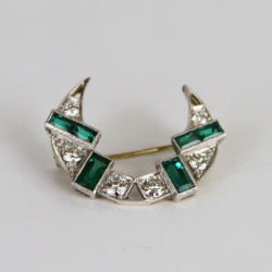 Emerald and Diamond Crescent Brooch