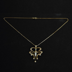 Art Nouveau 15ct Gold Opal and Seed Pearl Pendant Circa 1905
