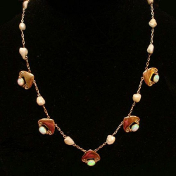 Archibald Knox for Liberty & Co 15ct Gold Necklace Set with Opals and Pearls