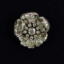 Gold Silver and Diamond Flower Brooch Set with Old Mine...