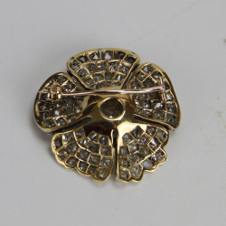 Gold Silver and Diamond Flower Brooch Set with Old Mine Cut Diamonds