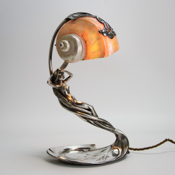 Moritz Hacker Art Nouveau Silver Plated Table Lamp with Nautilus Shell Shade
