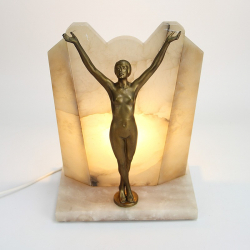 Art Deco Bronzed Spelter and Alabaster Table Lamp