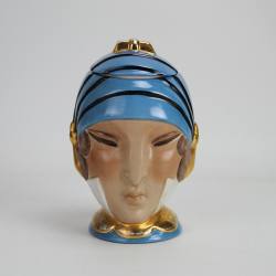 Robj Ceramic Art Deco Bonbonniere Decorated in Blue Black and Gold