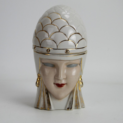 Robj Ceramic Art Deco Bonbonniere Decorated in White and Gold