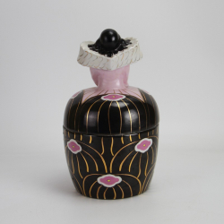 Robj Ceramic Art Deco Bonbonniere Decorated in White, Black, Pink and Gold