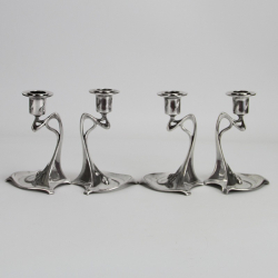 Two Pairs of WMF Art Nouveau Silver Plated Candlesticks