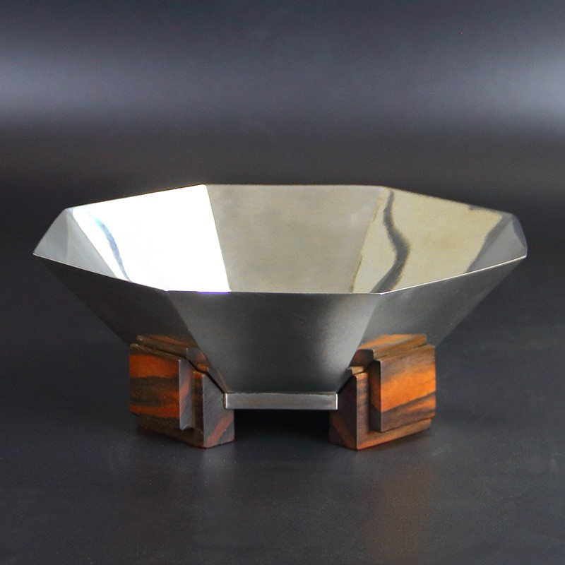 Art Deco Continental Octagonal Silver Bowl on Coromandel Feet