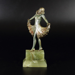 Josef Lorenzl Art Deco Bronze Figure on Green Onyx Base