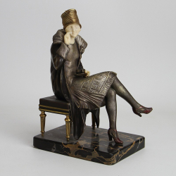 Armand Godard French Bronze and Ivory Figure 'Visiting' (c.1925)