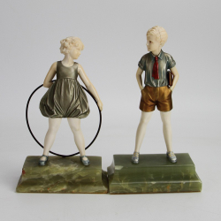 Ferdinand Preiss Two Bronze and Ivory Figures 'Sonny Boy' and 'Hoop Girl' (c.1930)