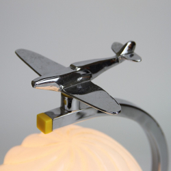 Art Deco Chrome and Bakelite Table Lamp with Spitfire Airplane