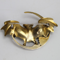 Unger Bros Art Nouveau Silver Man in the Moon and Bat Brooch
