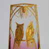 Art Nouveau Pair of Bohemian Glass Vases with Applied Owls Attrib. to Moser