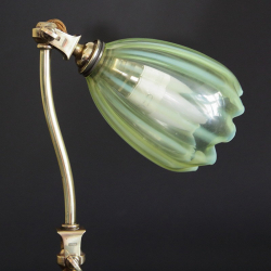 W.A.S. Benson Arts and Crafts Brass Table/Wall Light with Powell Vaseline Shade