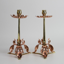 W.A.S. Benson Arts and Crafts Brass and Copper Candlesticks