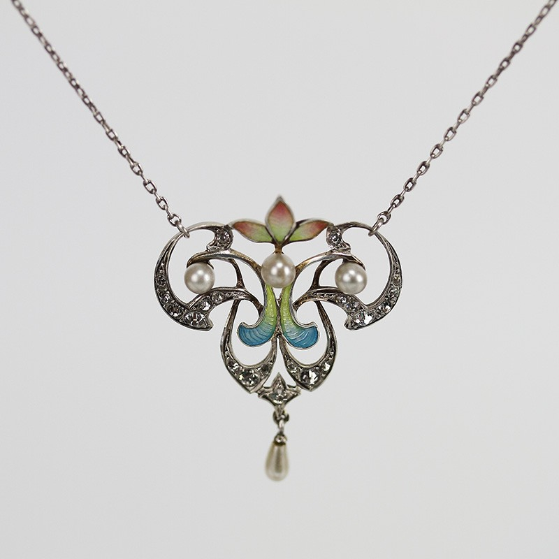 Art Nouveau French Silver and Enamel Pendant Necklace (c.1900)