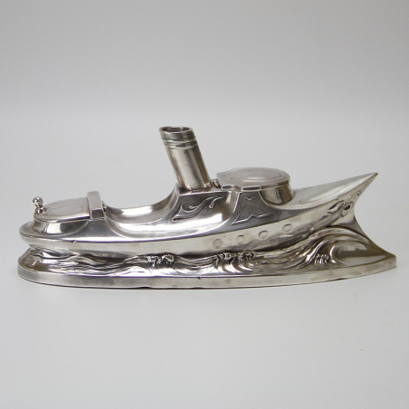 Art Nouveau Silver Plated Steamship Inkstand (c.1900)