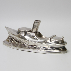 Art Nouveau Silver Plated Steamship Inkstand