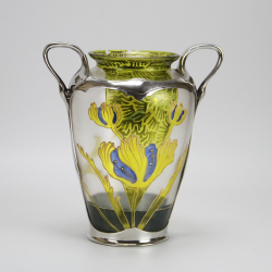 Freidrich Van Hauten Art Nouveau Pewter Vase with Legras Mon Joye Glass Liners (c.1900)